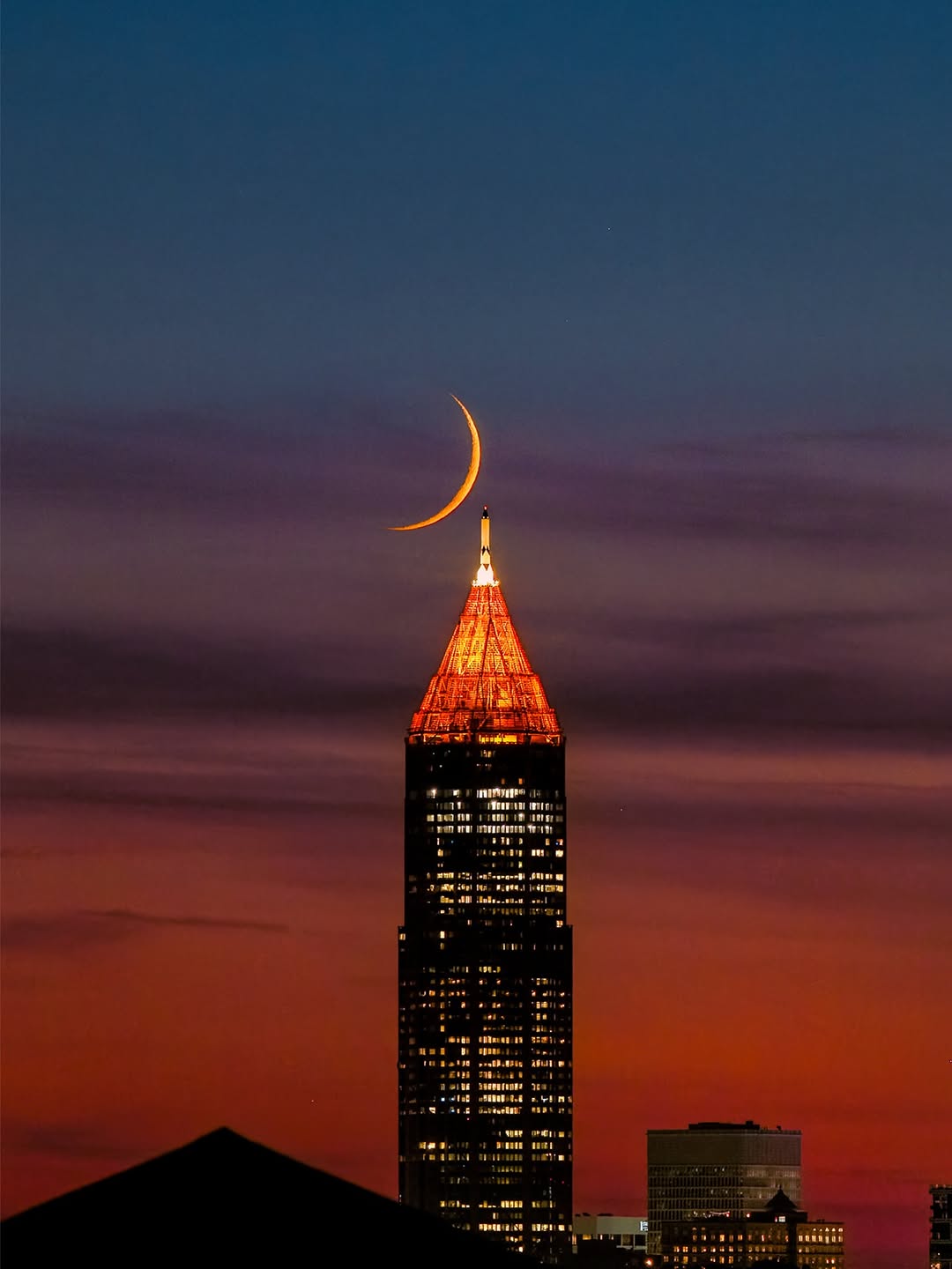 Crescent Moon Over Bank of America Plaza